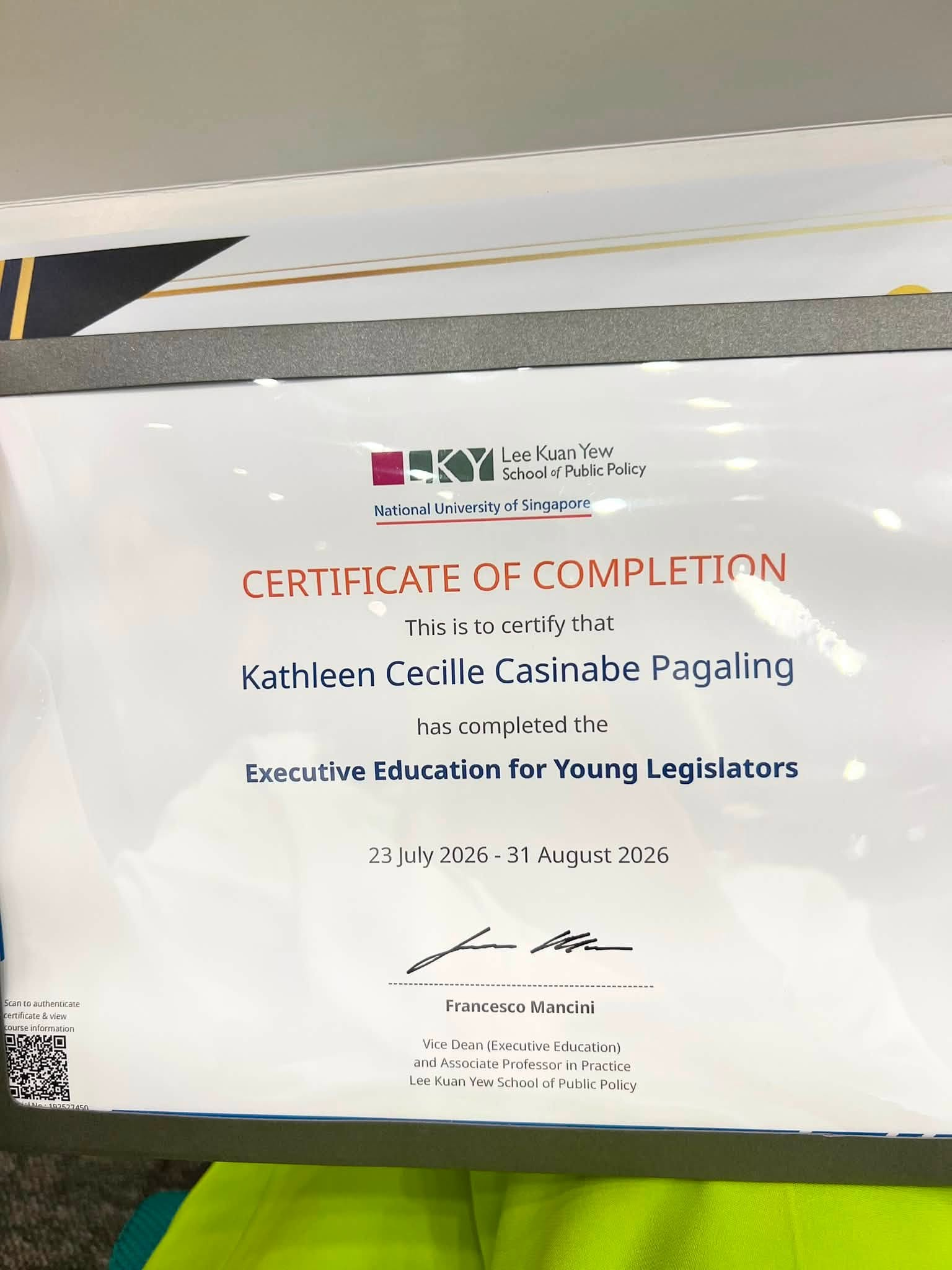 Certificate of Completion for Kathleen Cecille Casinabe Pagaling