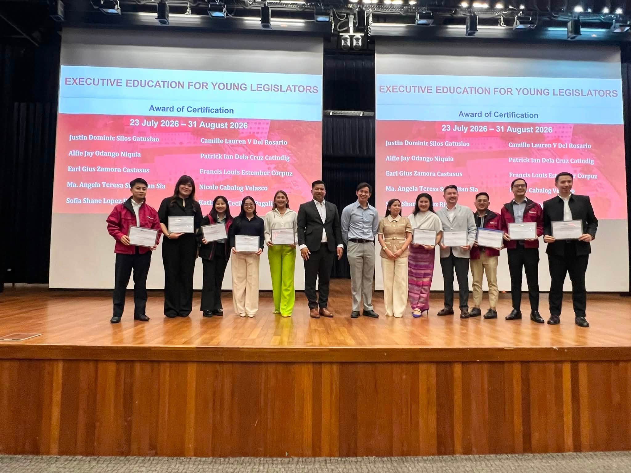 Young legislators receiving certificates during the Executive Education for Young Legislators program