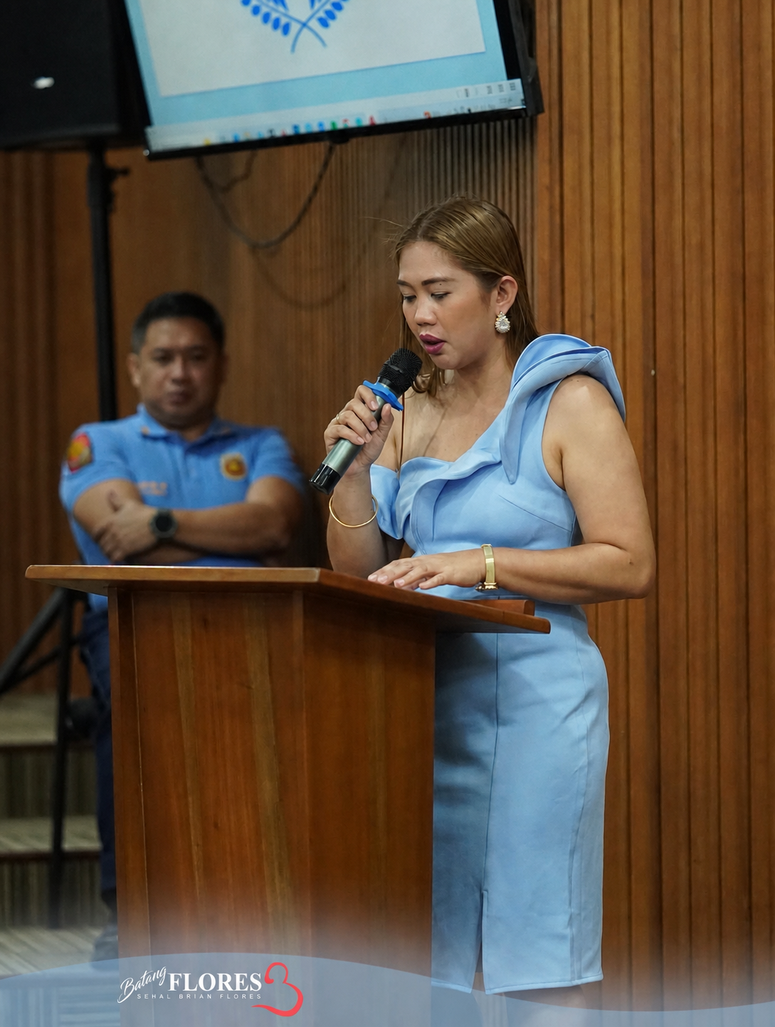 Councilor Pagaling speaking at a podium during a 2026 public engagement
